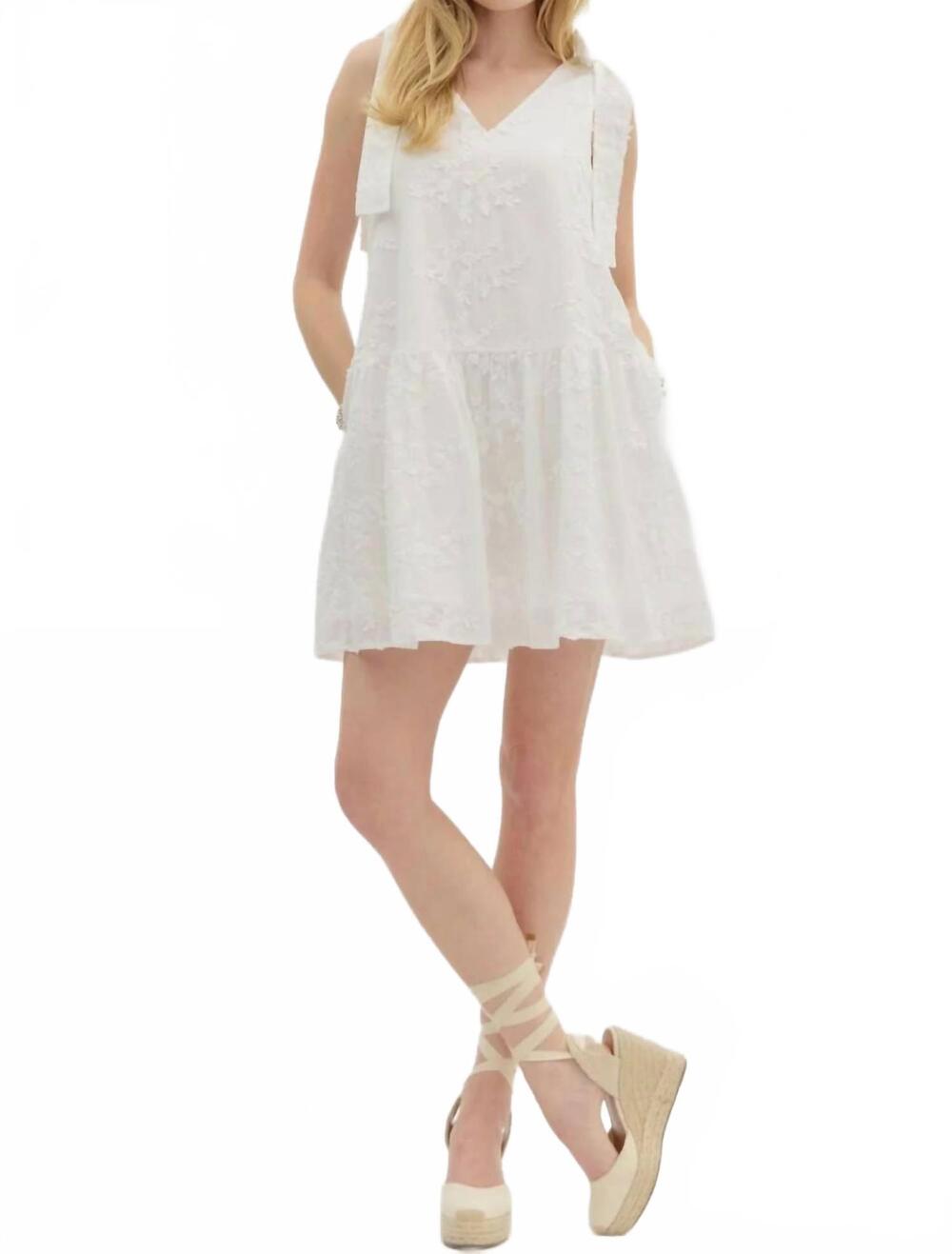 NEW ENTRO floral applique mini dress in white